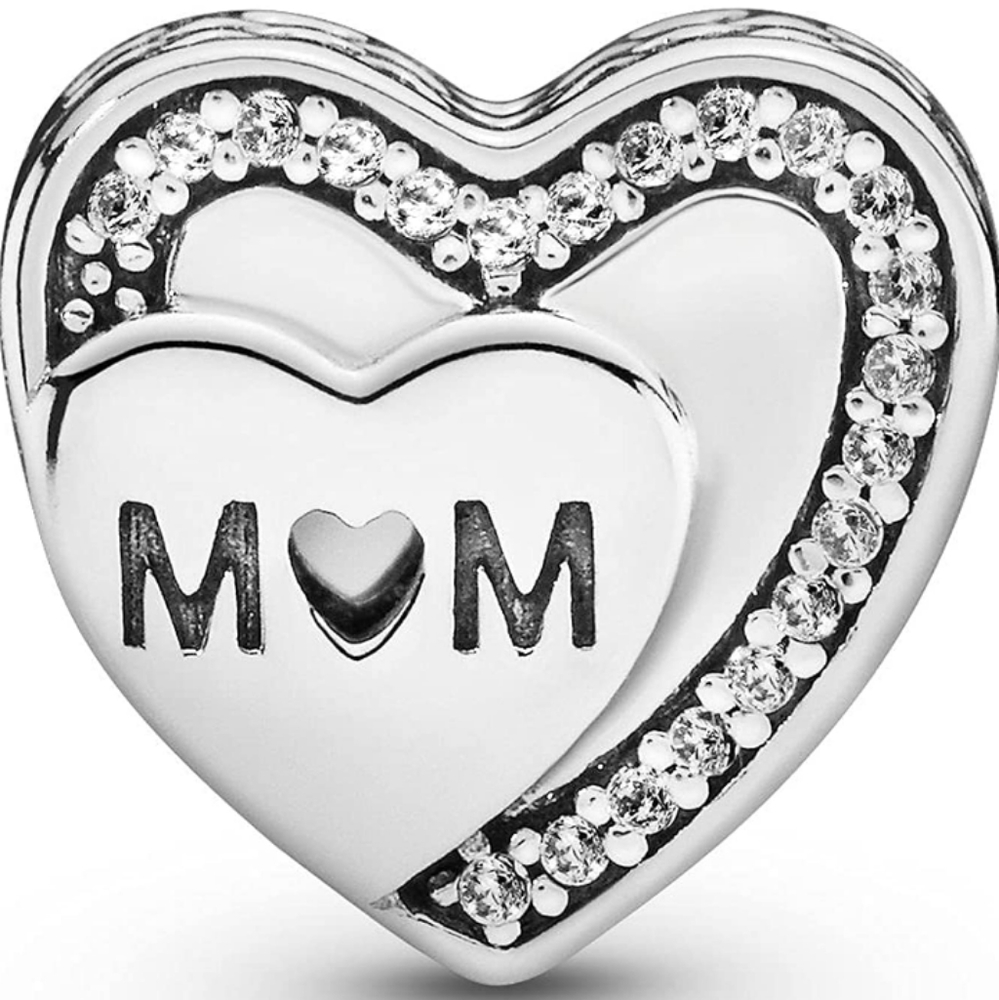 PANDORA Jewelry Sparkling Mom Heart Cubic Zirconia Charm in Sterling Silver